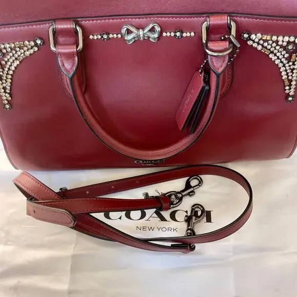 Coach x Selena Gomez Collection Bond Bow Bag Satchel Burgundy handbag purse - Picture 10 of 16